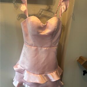 Chic Satin Pink Ruffle Homecoming Dress